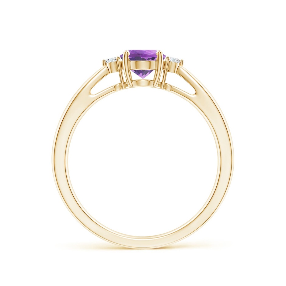 7x5mm A Tapered Shank Amethyst Solitaire Ring with Diamond Accents in 18K Yellow Gold side 199