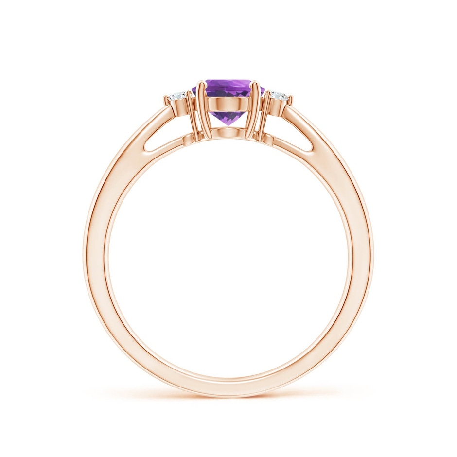 7x5mm AA Tapered Shank Amethyst Solitaire Ring with Diamond Accents in 18K Rose Gold side 199