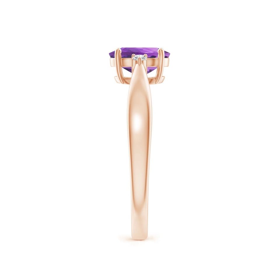 7x5mm AA Tapered Shank Amethyst Solitaire Ring with Diamond Accents in 18K Rose Gold side 299