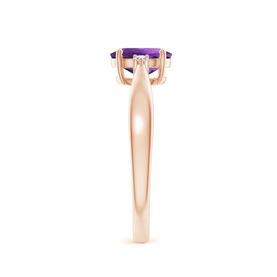 7x5mm AAA Tapered Shank Amethyst Solitaire Ring with Diamond Accents in Rose Gold side 299