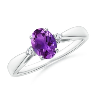 7x5mm AAAA Tapered Shank Amethyst Solitaire Ring with Diamond Accents in P950 Platinum