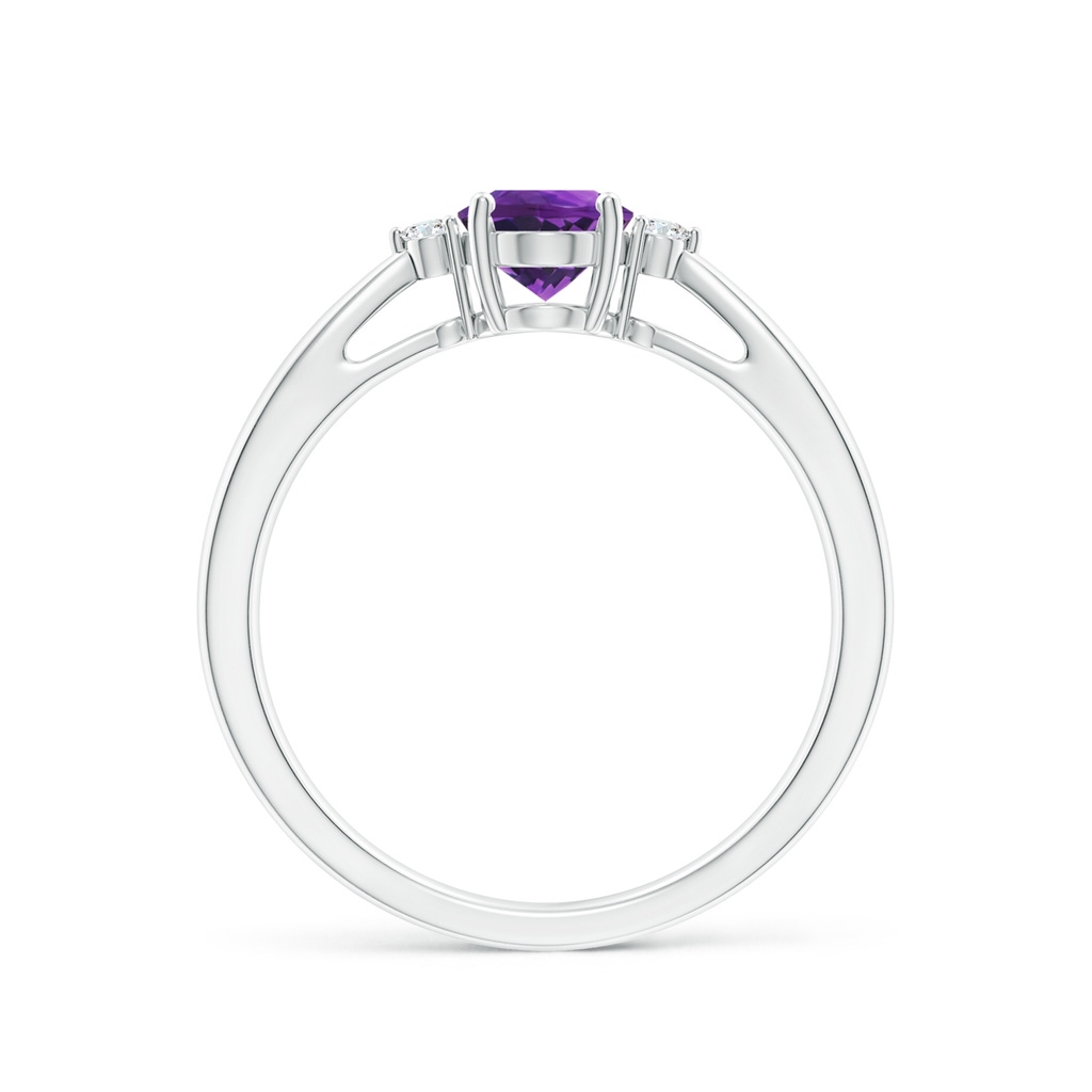7x5mm AAAA Tapered Shank Amethyst Solitaire Ring with Diamond Accents in P950 Platinum Side-1