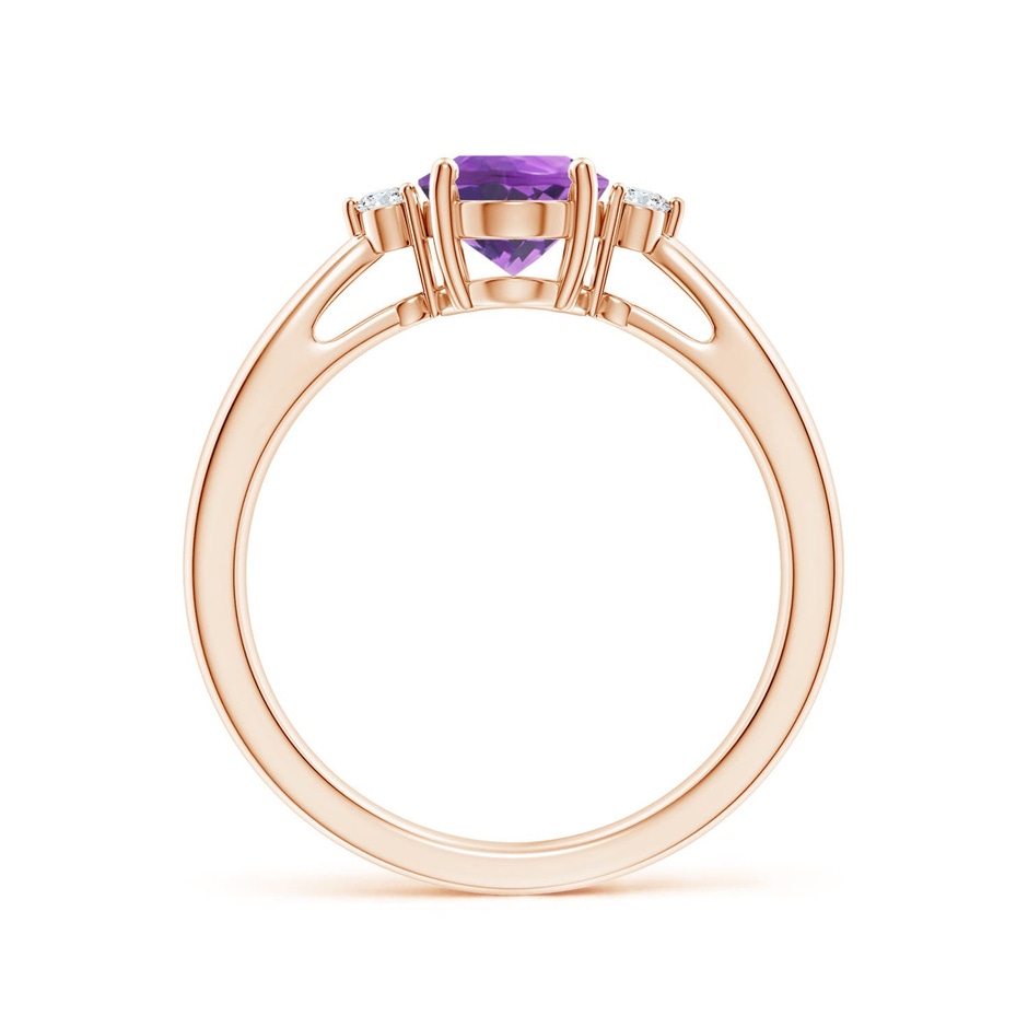 8x6mm AA Tapered Shank Amethyst Solitaire Ring with Diamond Accents in 18K Rose Gold side 199