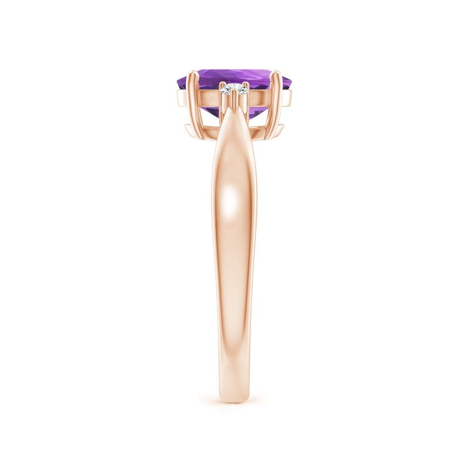 8x6mm AA Tapered Shank Amethyst Solitaire Ring with Diamond Accents in 18K Rose Gold side 299