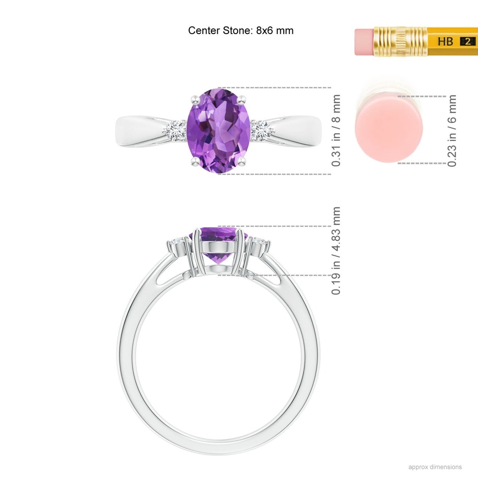 8x6mm AA Tapered Shank Amethyst Solitaire Ring with Diamond Accents in P950 Platinum ruler