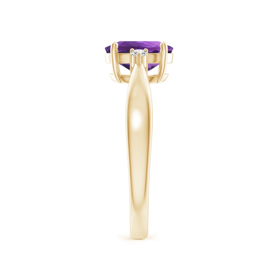 8x6mm AAA Tapered Shank Amethyst Solitaire Ring with Diamond Accents in 18K Yellow Gold side 299