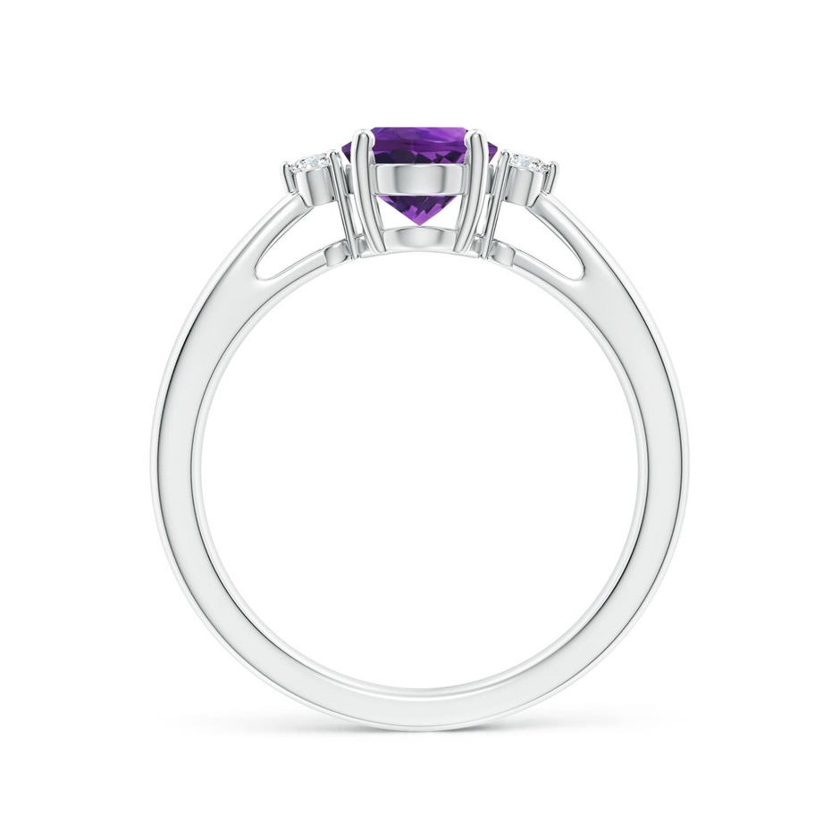 8x6mm AAAA Tapered Shank Amethyst Solitaire Ring with Diamond Accents in 18K White Gold side 199