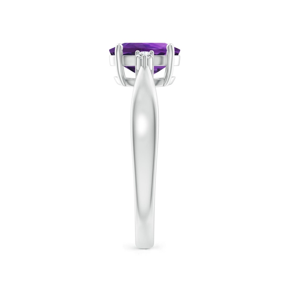 8x6mm AAAA Tapered Shank Amethyst Solitaire Ring with Diamond Accents in 18K White Gold side 299