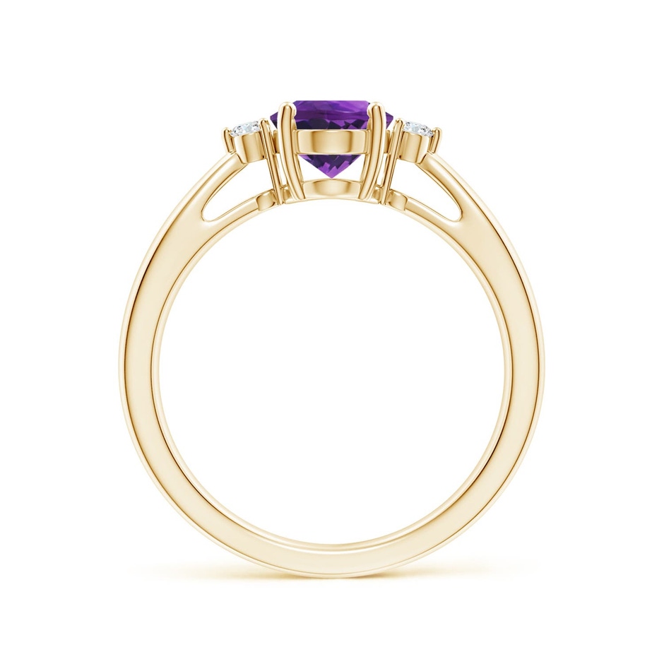 8x6mm AAAA Tapered Shank Amethyst Solitaire Ring with Diamond Accents in 18K Yellow Gold side 199