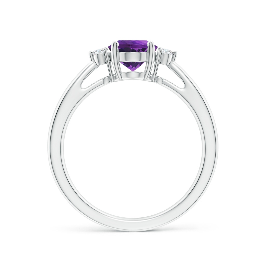 8x6mm AAAA Tapered Shank Amethyst Solitaire Ring with Diamond Accents in P950 Platinum Side-1