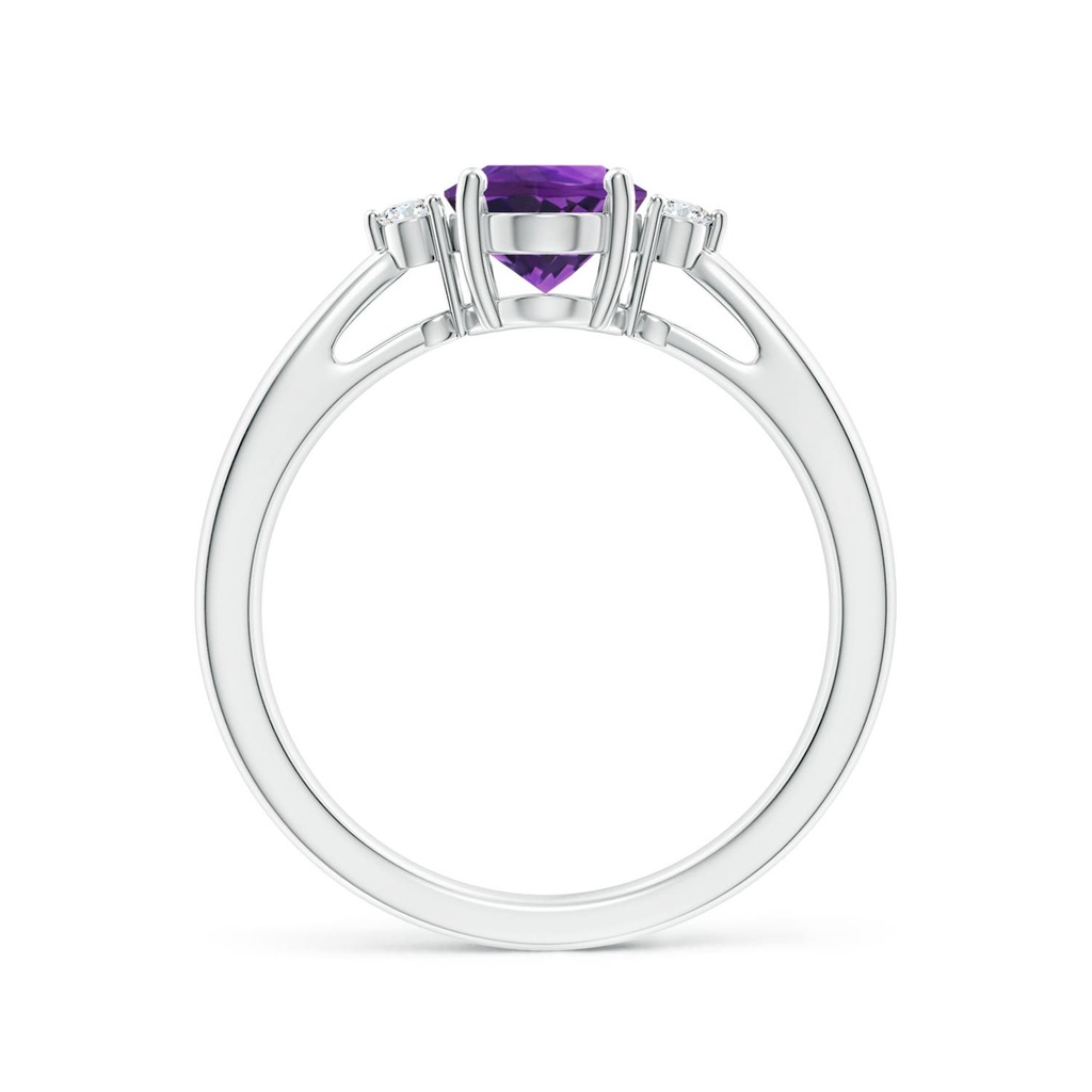 8x6mm AAAA Tapered Shank Amethyst Solitaire Ring with Diamond Accents in P950 Platinum - side 199