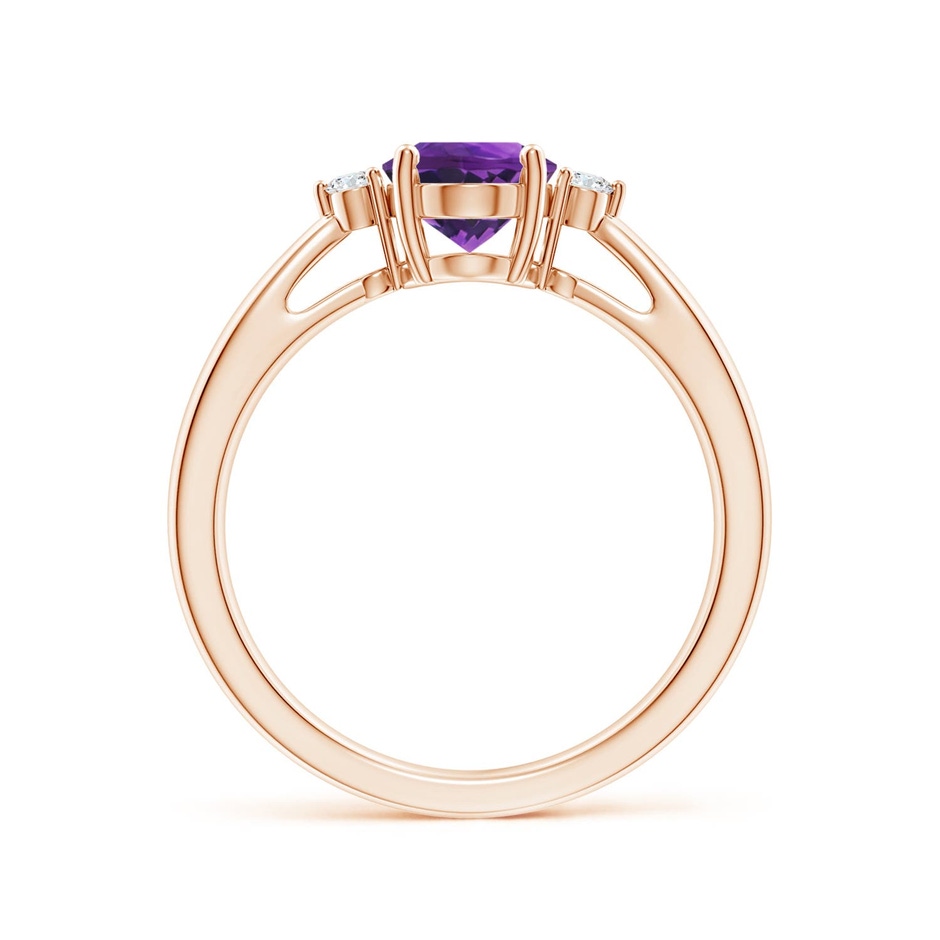 8x6mm AAAA Tapered Shank Amethyst Solitaire Ring with Diamond Accents in Rose Gold side 199