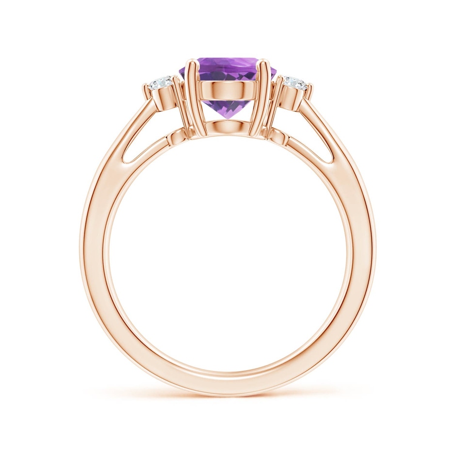 9x7mm A Tapered Shank Amethyst Solitaire Ring with Diamond Accents in 18K Rose Gold side 199