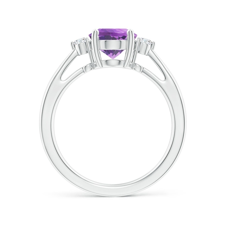 9x7mm A Tapered Shank Amethyst Solitaire Ring with Diamond Accents in 18K White Gold side 199