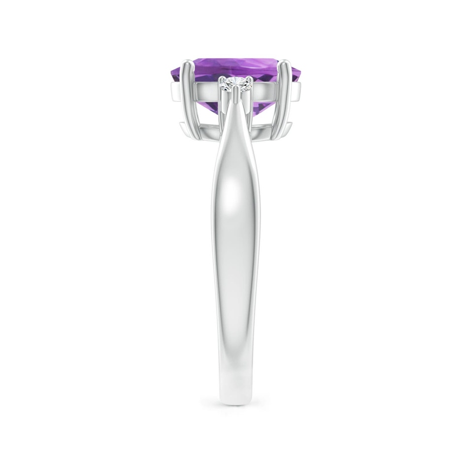 9x7mm A Tapered Shank Amethyst Solitaire Ring with Diamond Accents in 18K White Gold side 299