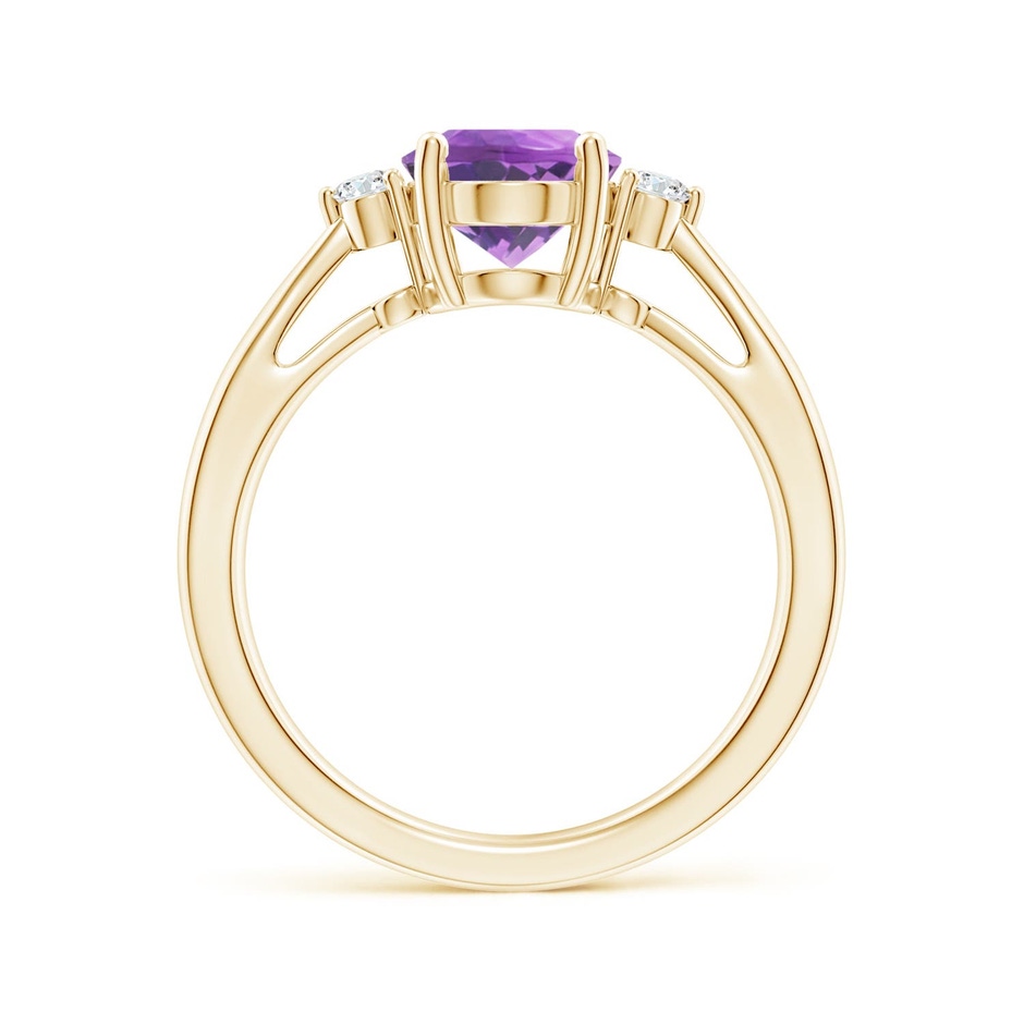 9x7mm A Tapered Shank Amethyst Solitaire Ring with Diamond Accents in 18K Yellow Gold side 199