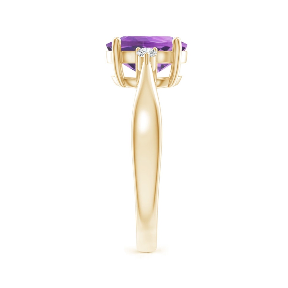 9x7mm A Tapered Shank Amethyst Solitaire Ring with Diamond Accents in 18K Yellow Gold side 299