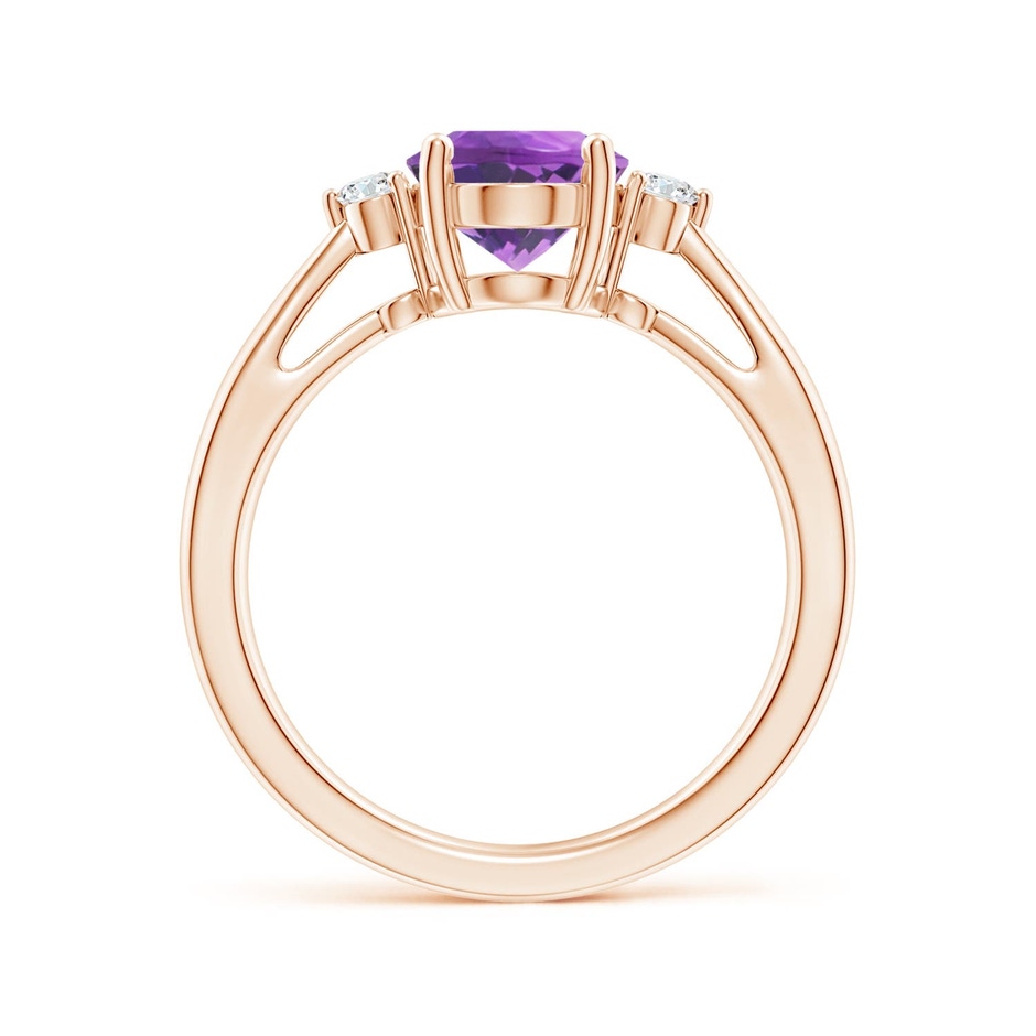 9x7mm AA Tapered Shank Amethyst Solitaire Ring with Diamond Accents in 18K Rose Gold side 199