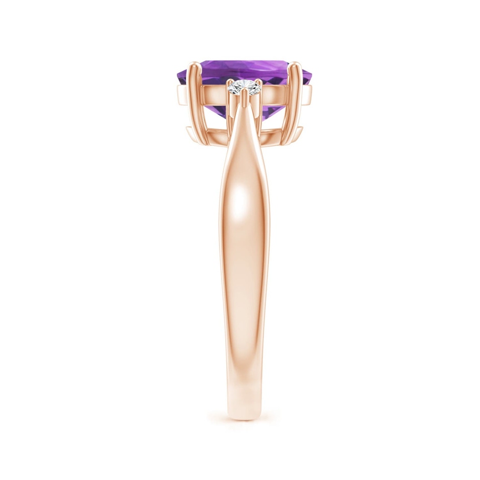 9x7mm AA Tapered Shank Amethyst Solitaire Ring with Diamond Accents in 18K Rose Gold side 299