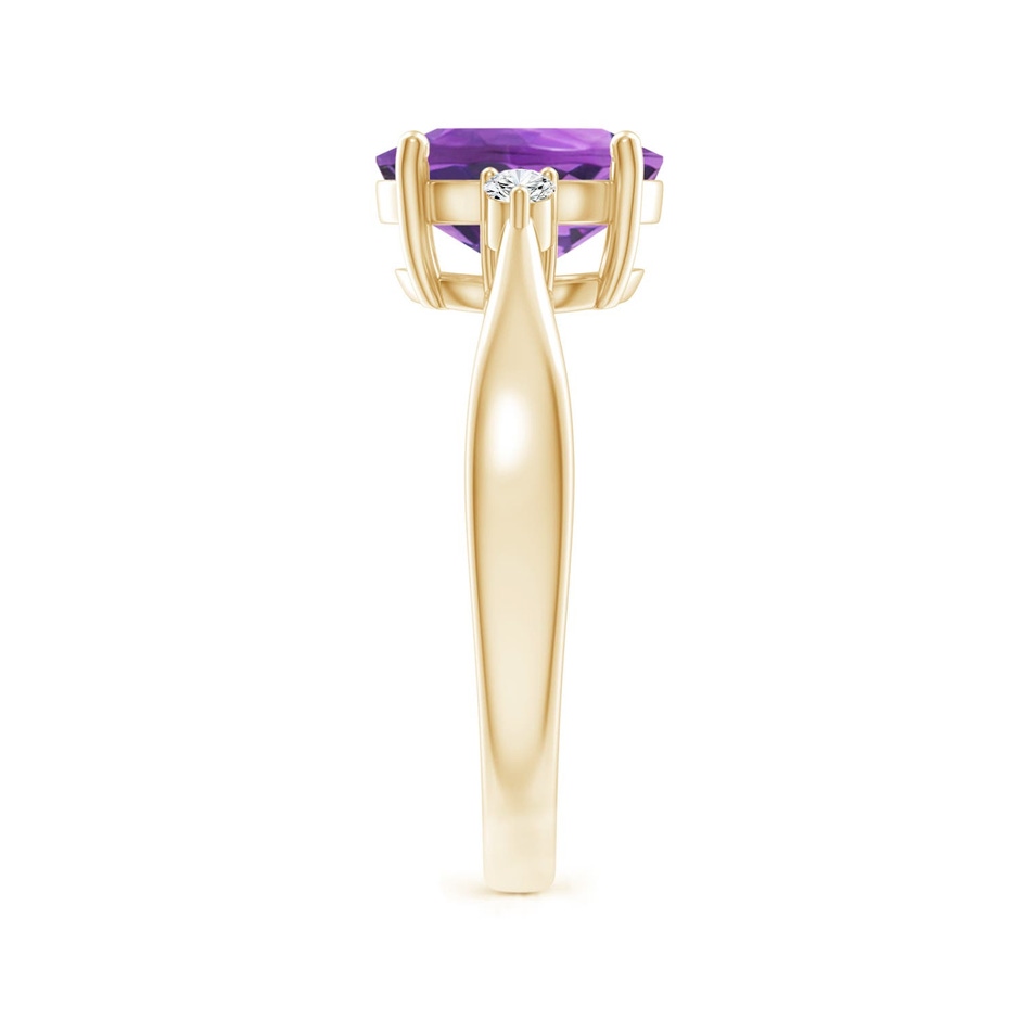 9x7mm AA Tapered Shank Amethyst Solitaire Ring with Diamond Accents in 18K Yellow Gold side 299