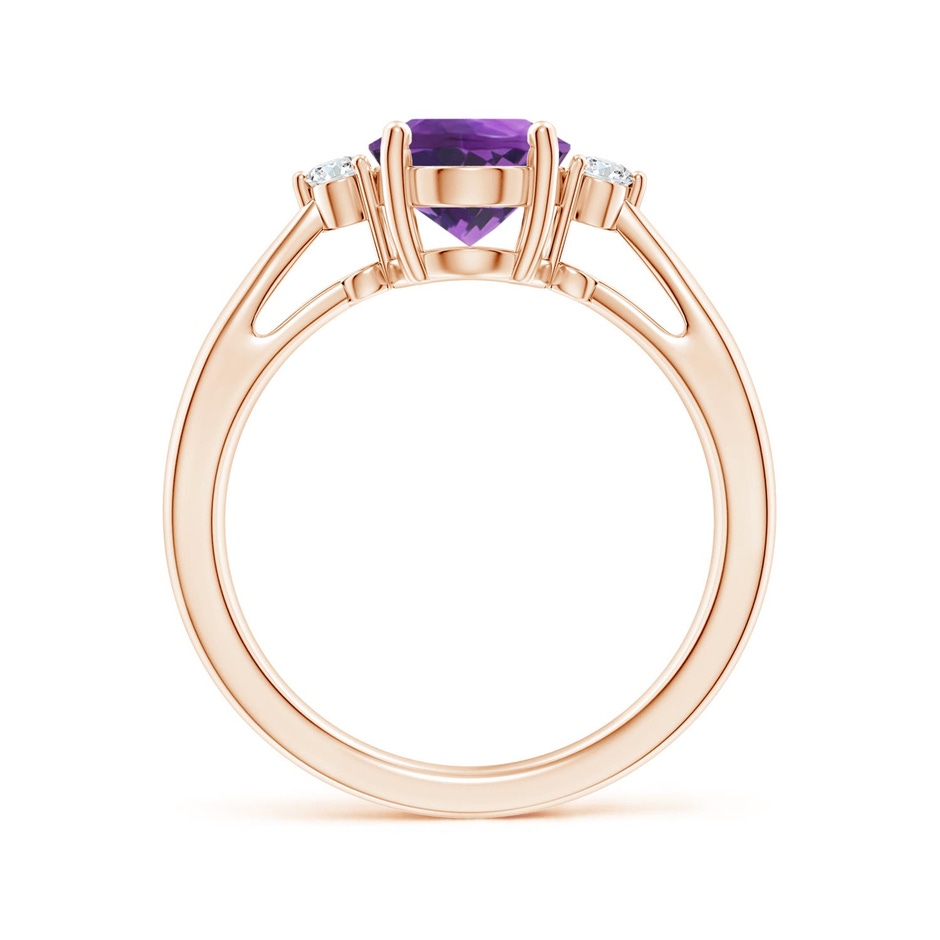 9x7mm AAA Tapered Shank Amethyst Solitaire Ring with Diamond Accents in 18K Rose Gold side 199