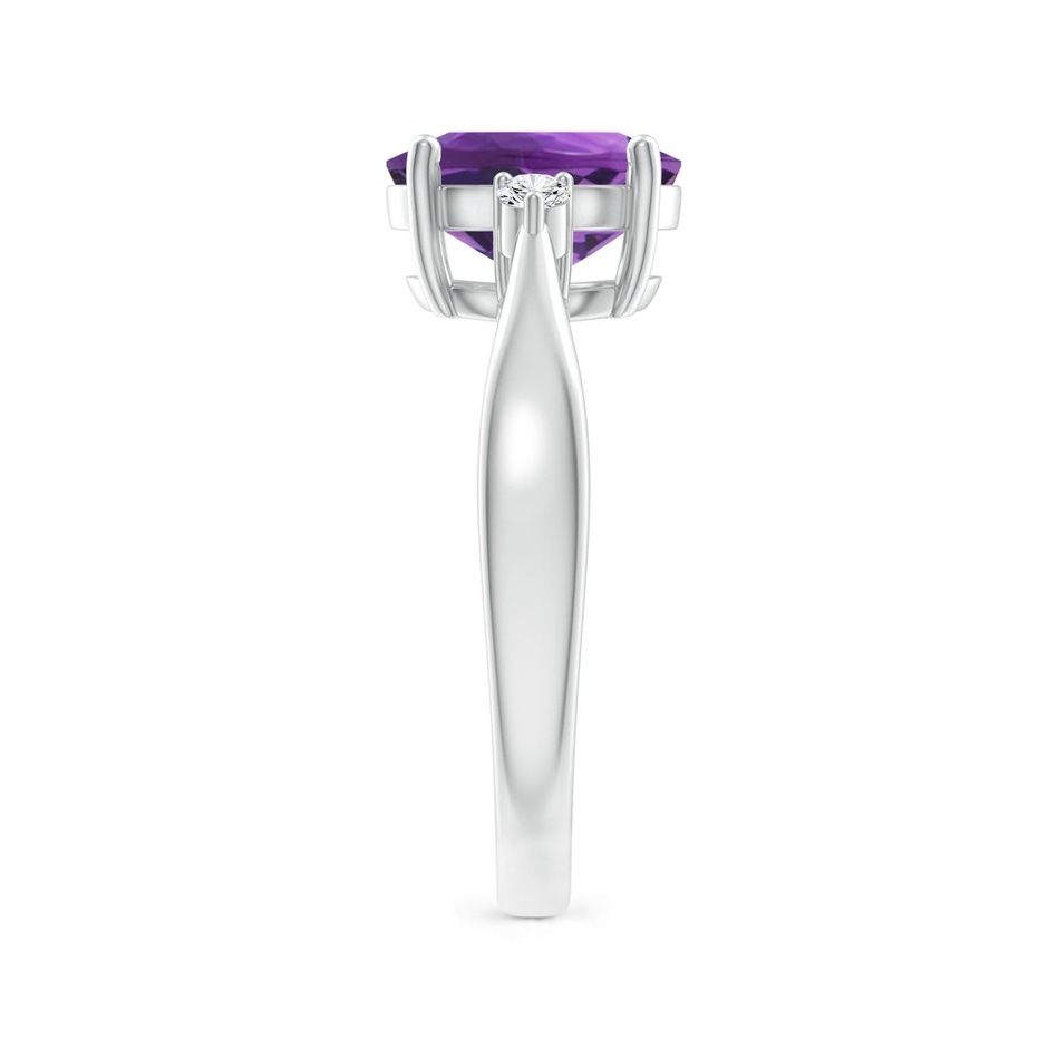 9x7mm AAA Tapered Shank Amethyst Solitaire Ring with Diamond Accents in White Gold side 299