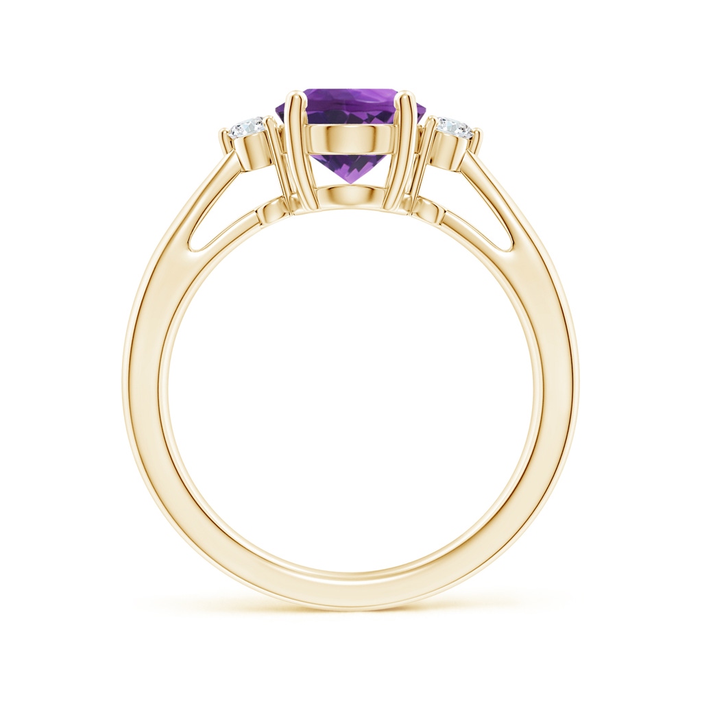 9x7mm AAA Tapered Shank Amethyst Solitaire Ring with Diamond Accents in Yellow Gold Side-1