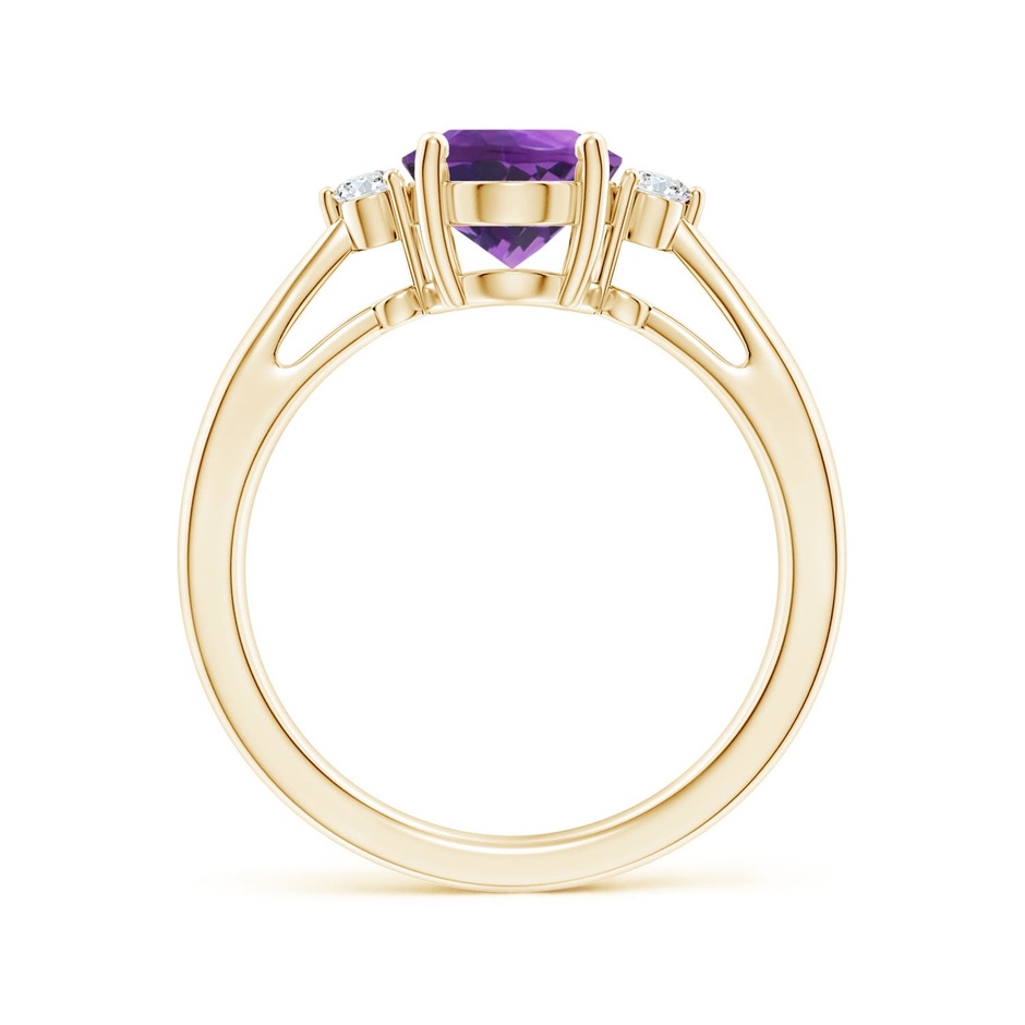 9x7mm AAA Tapered Shank Amethyst Solitaire Ring with Diamond Accents in Yellow Gold side 199