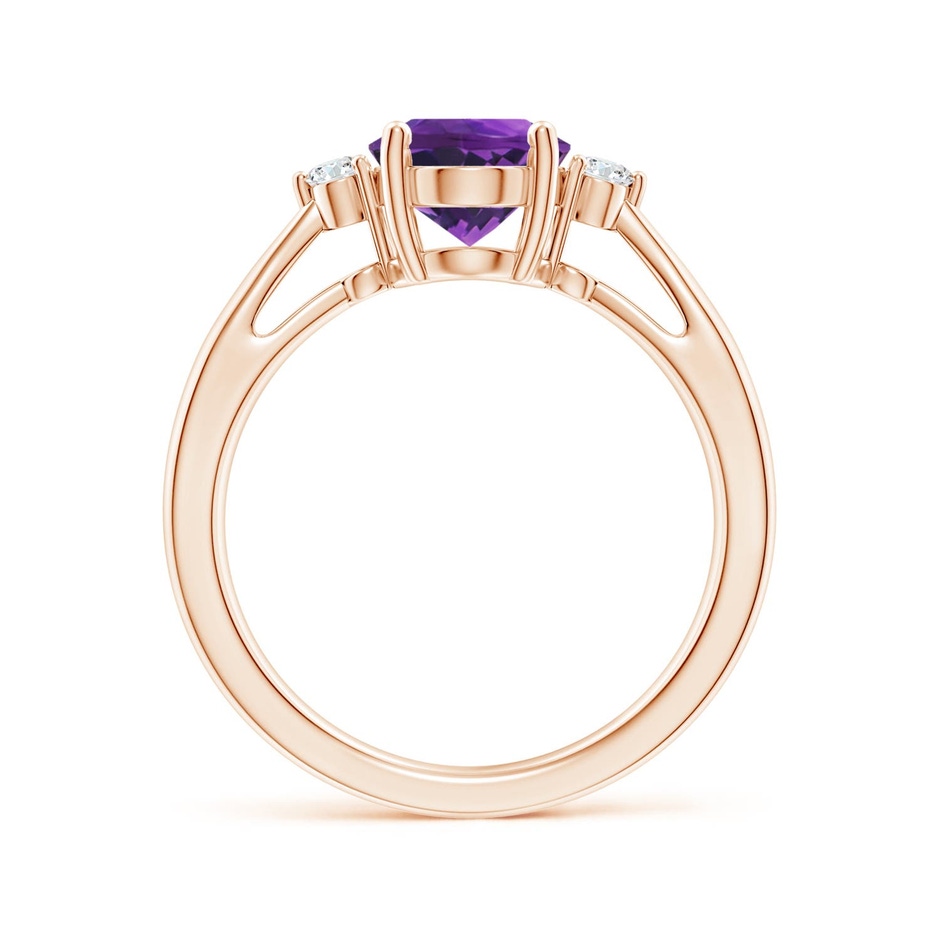9x7mm AAAA Tapered Shank Amethyst Solitaire Ring with Diamond Accents in 18K Rose Gold side 199