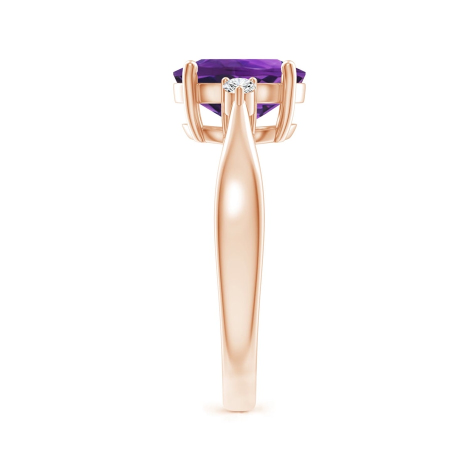 9x7mm AAAA Tapered Shank Amethyst Solitaire Ring with Diamond Accents in 18K Rose Gold side 299