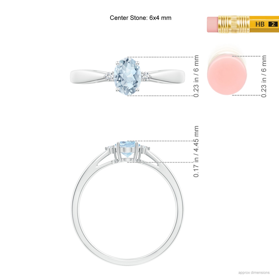 6x4mm A Tapered Shank Aquamarine Solitaire Ring with Diamond Accents in White Gold ruler