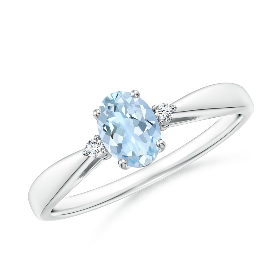 6x4mm AA Tapered Shank Aquamarine Solitaire Ring with Diamond Accents in White Gold 