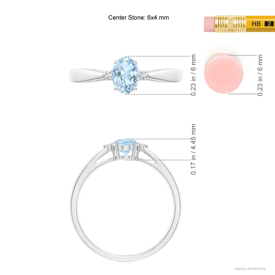 6x4mm AA Tapered Shank Aquamarine Solitaire Ring with Diamond Accents in White Gold ruler
