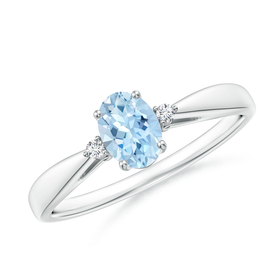 6x4mm AAA Tapered Shank Aquamarine Solitaire Ring with Diamond Accents in White Gold 