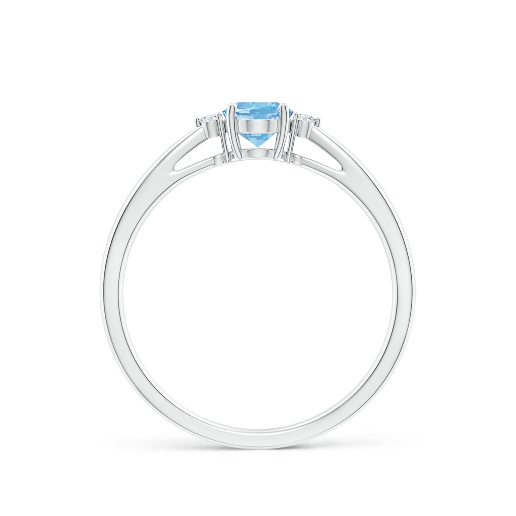 6x4mm AAAA Tapered Shank Aquamarine Solitaire Ring with Diamond Accents in P950 Platinum - side 199