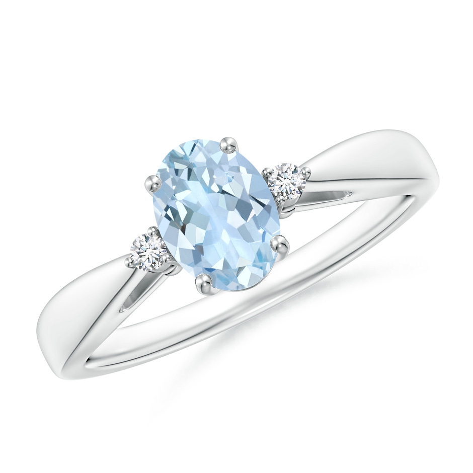 7x5mm AA Tapered Shank Aquamarine Solitaire Ring with Diamond Accents in White Gold 