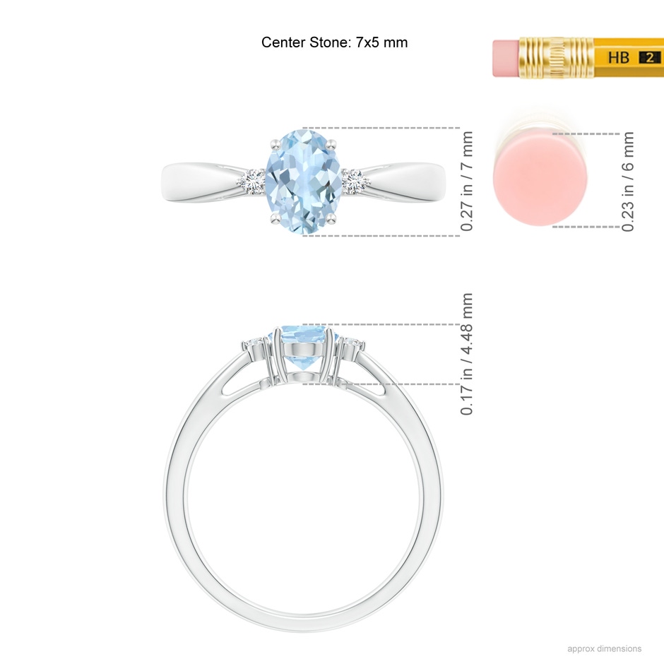 7x5mm AA Tapered Shank Aquamarine Solitaire Ring with Diamond Accents in White Gold ruler