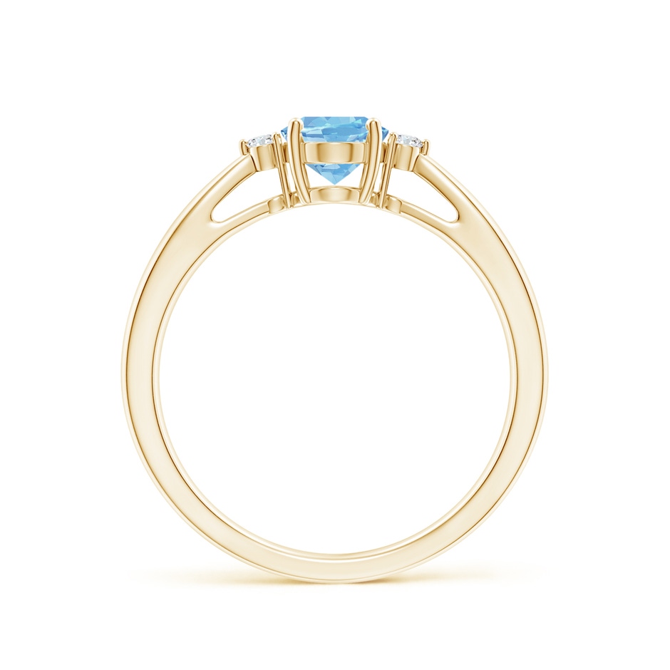 7x5mm AAAA Tapered Shank Aquamarine Solitaire Ring with Diamond Accents in Yellow Gold side 199