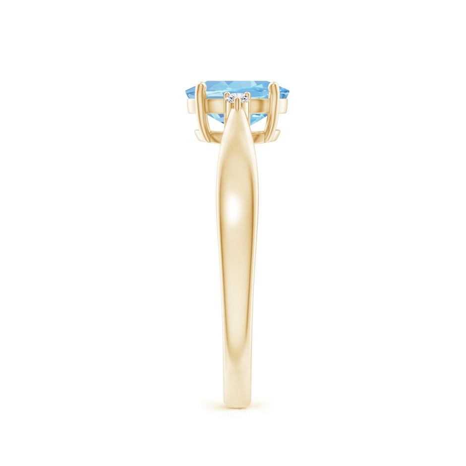 7x5mm AAAA Tapered Shank Aquamarine Solitaire Ring with Diamond Accents in Yellow Gold side 299