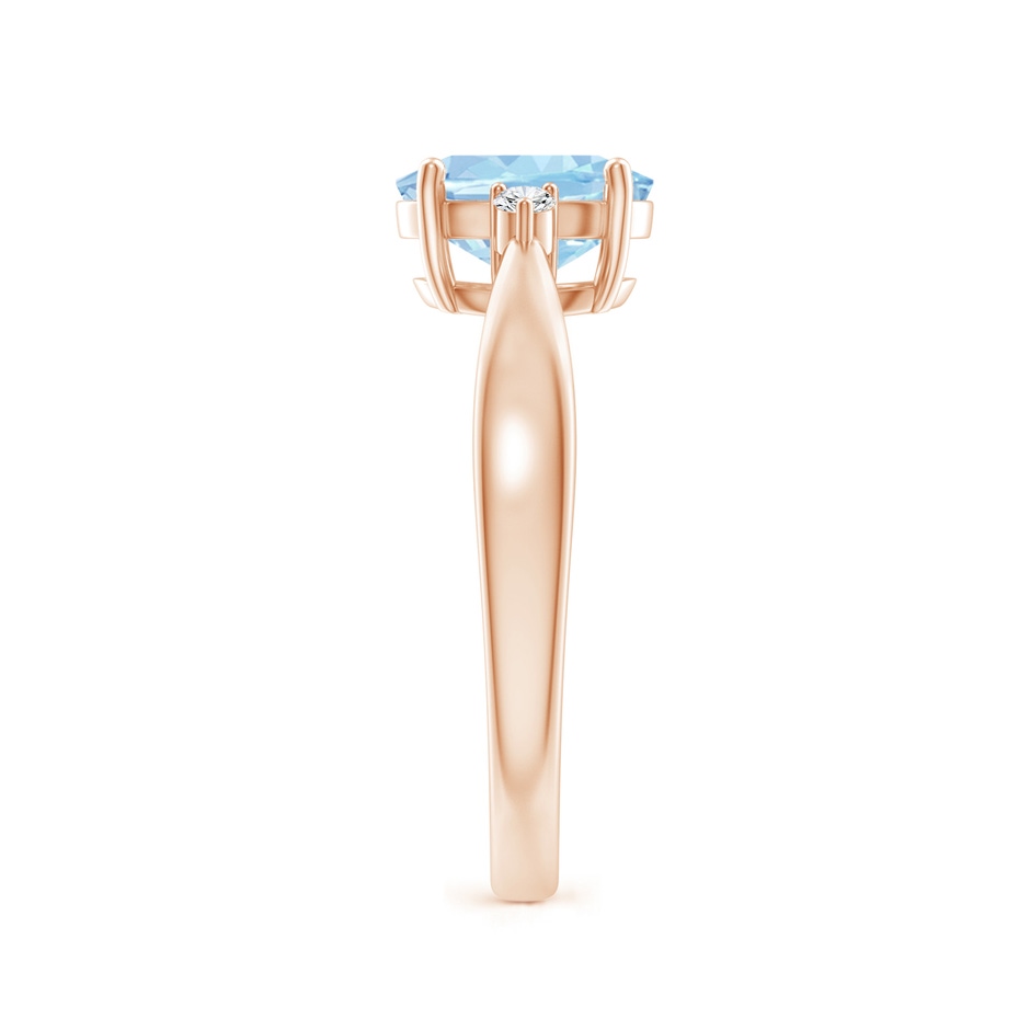 8x6mm AAA Tapered Shank Aquamarine Solitaire Ring with Diamond Accents in 18K Rose Gold side 299
