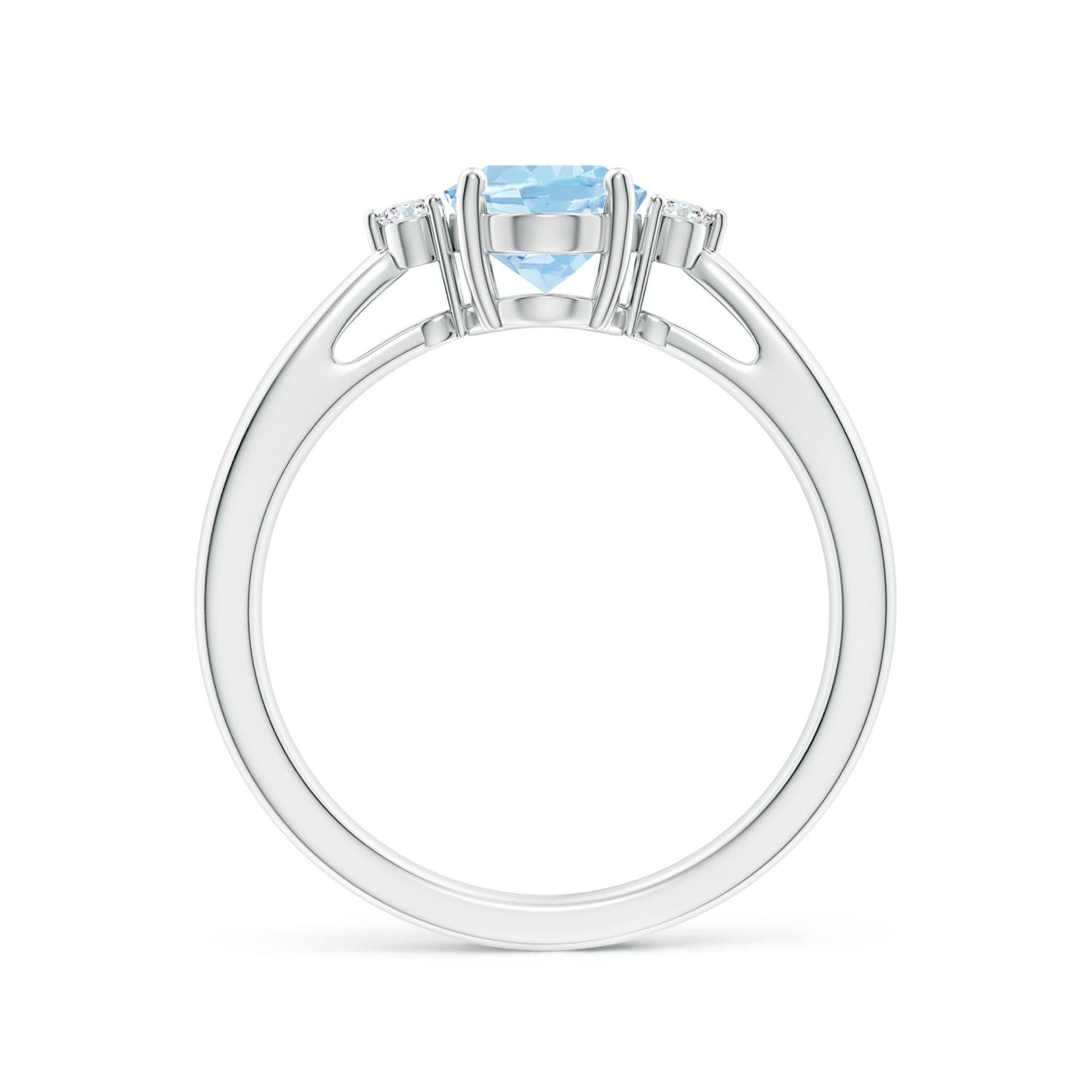 8x6mm AAA Tapered Shank Aquamarine Solitaire Ring with Diamond Accents in 18K White Gold - side 2