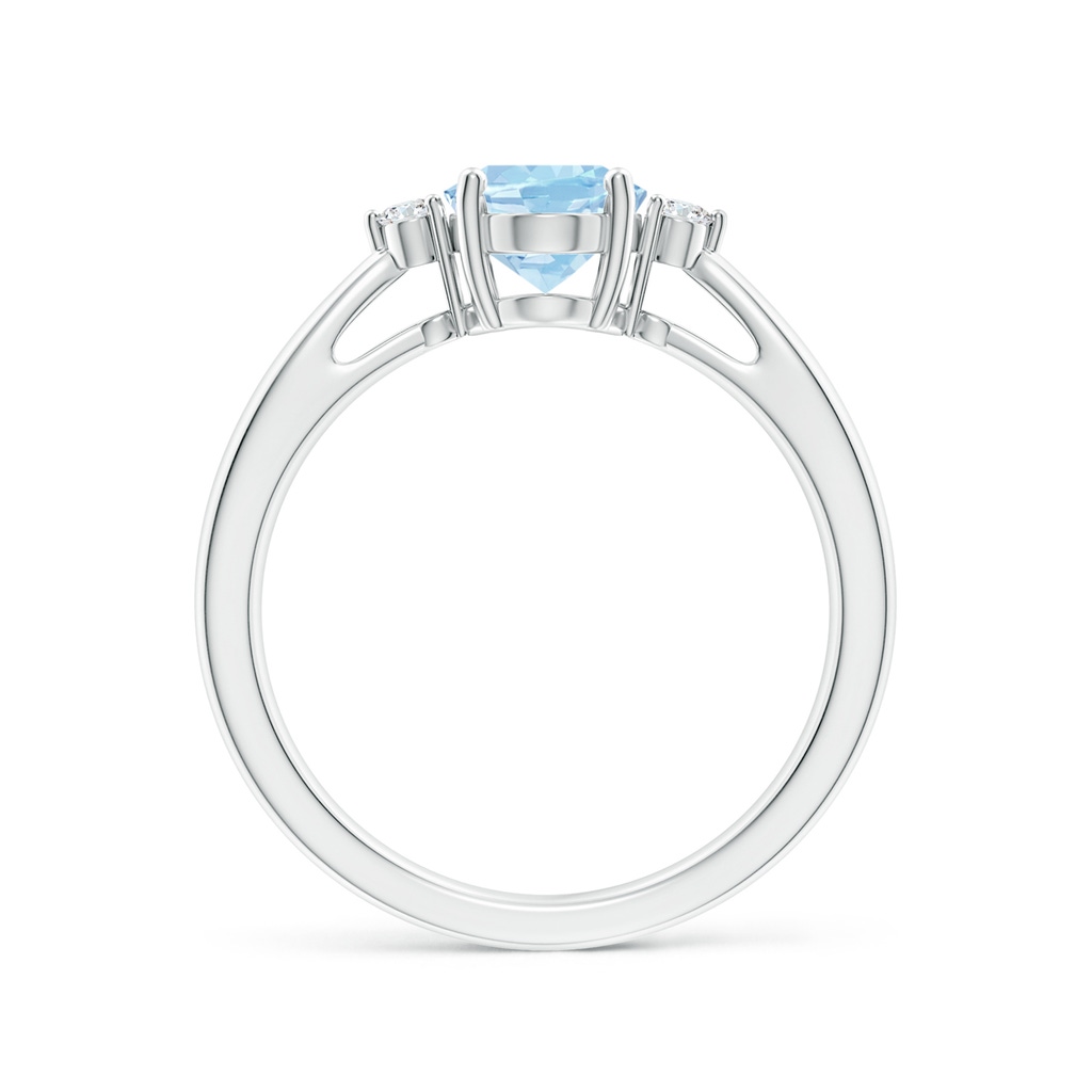 8x6mm AAA Tapered Shank Aquamarine Solitaire Ring with Diamond Accents in 18K White Gold - side 199