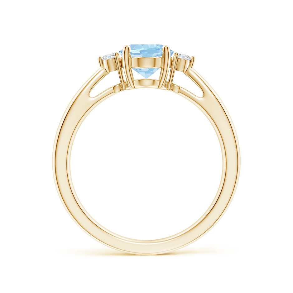 8x6mm AAA Tapered Shank Aquamarine Solitaire Ring with Diamond Accents in Yellow Gold side 199