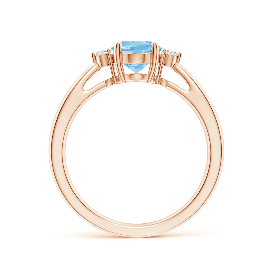 8x6mm AAAA Tapered Shank Aquamarine Solitaire Ring with Diamond Accents in Rose Gold side 199