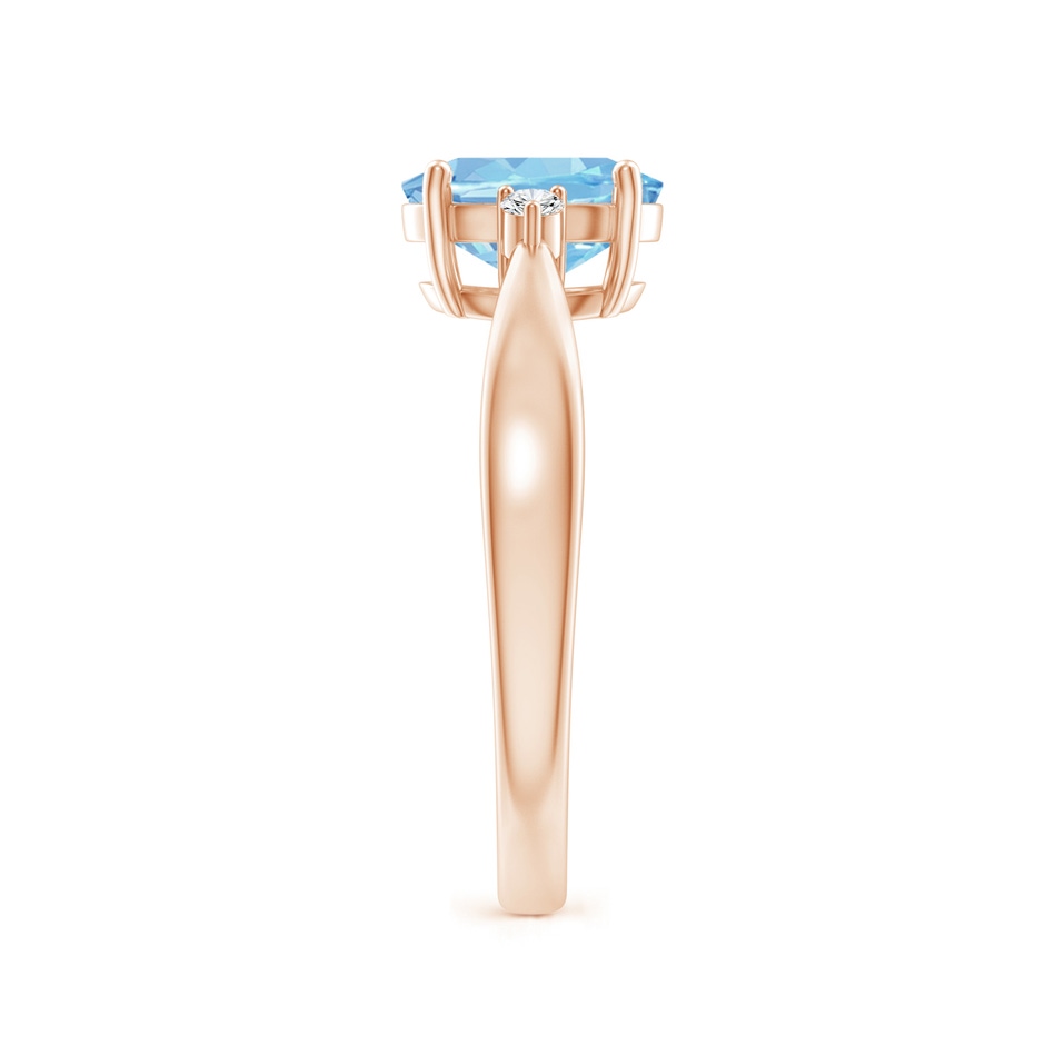 8x6mm AAAA Tapered Shank Aquamarine Solitaire Ring with Diamond Accents in Rose Gold side 299