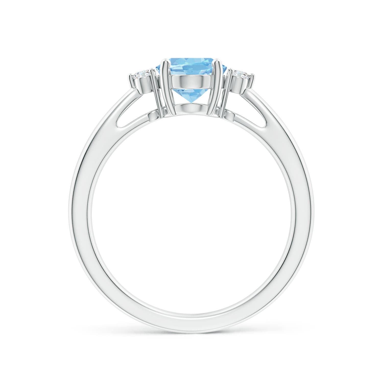 8x6mm AAAA Tapered Shank Aquamarine Solitaire Ring with Diamond Accents in White Gold
