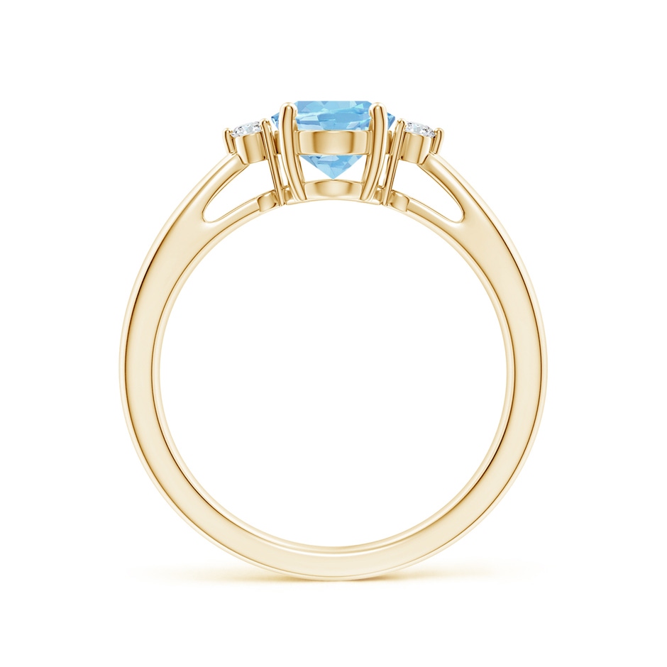 8x6mm AAAA Tapered Shank Aquamarine Solitaire Ring with Diamond Accents in Yellow Gold side 199