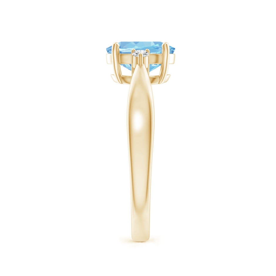 8x6mm AAAA Tapered Shank Aquamarine Solitaire Ring with Diamond Accents in Yellow Gold side 299