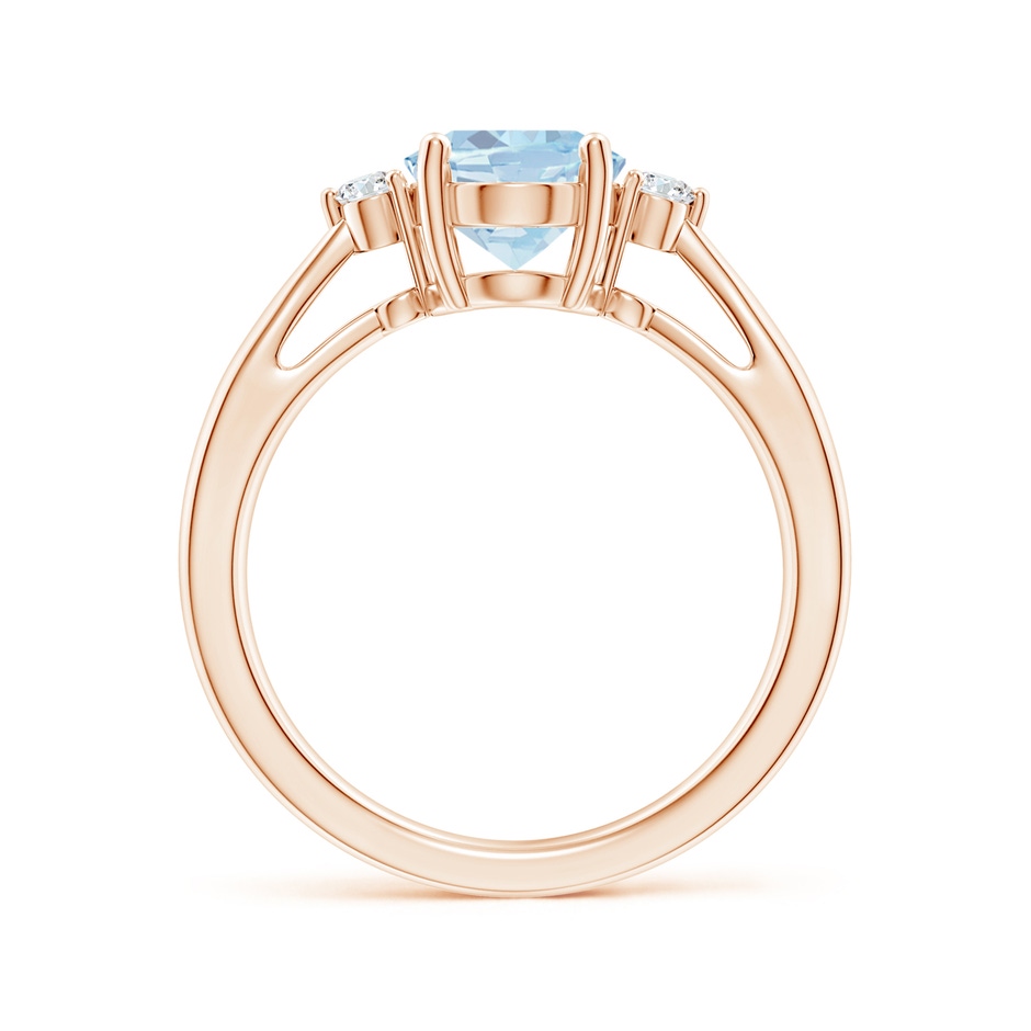 9x7mm A Tapered Shank Aquamarine Solitaire Ring with Diamond Accents in 18K Rose Gold side 199
