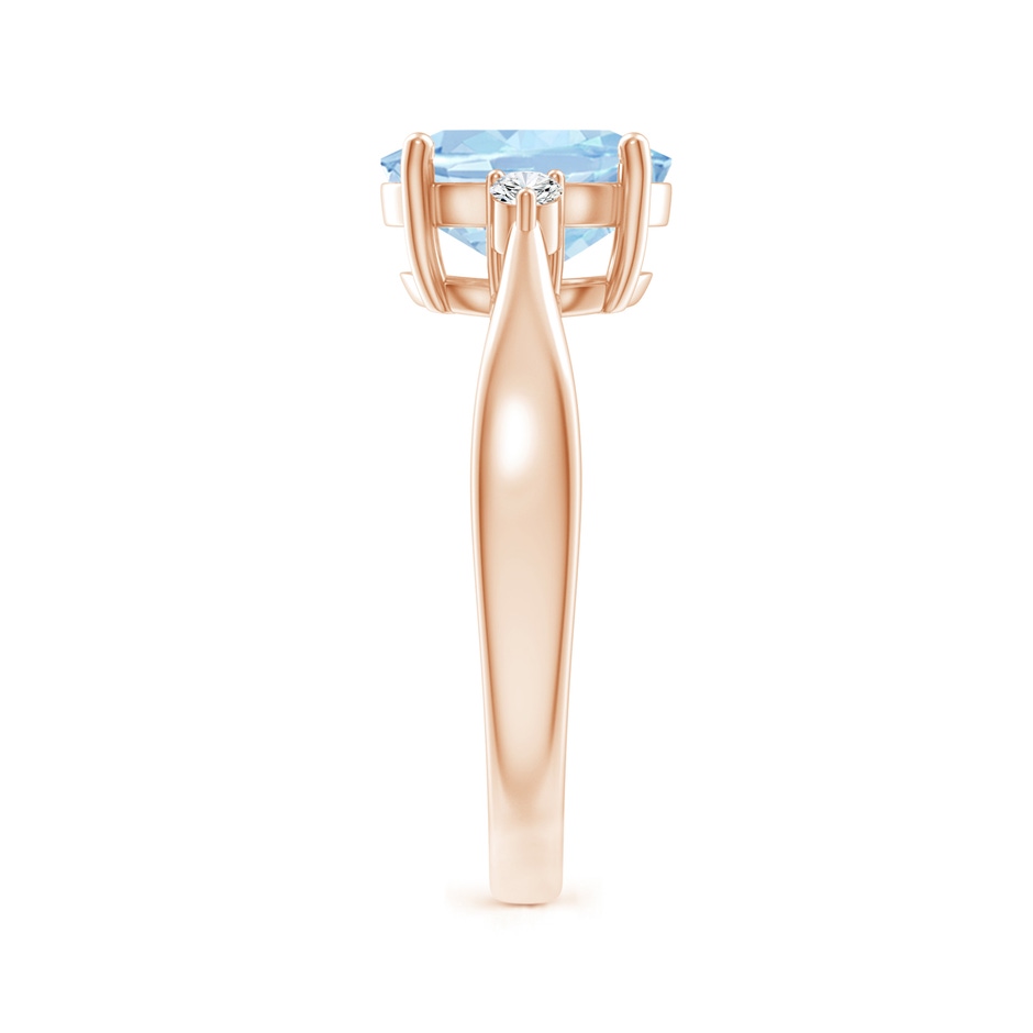 9x7mm AA Tapered Shank Aquamarine Solitaire Ring with Diamond Accents in Rose Gold side 299